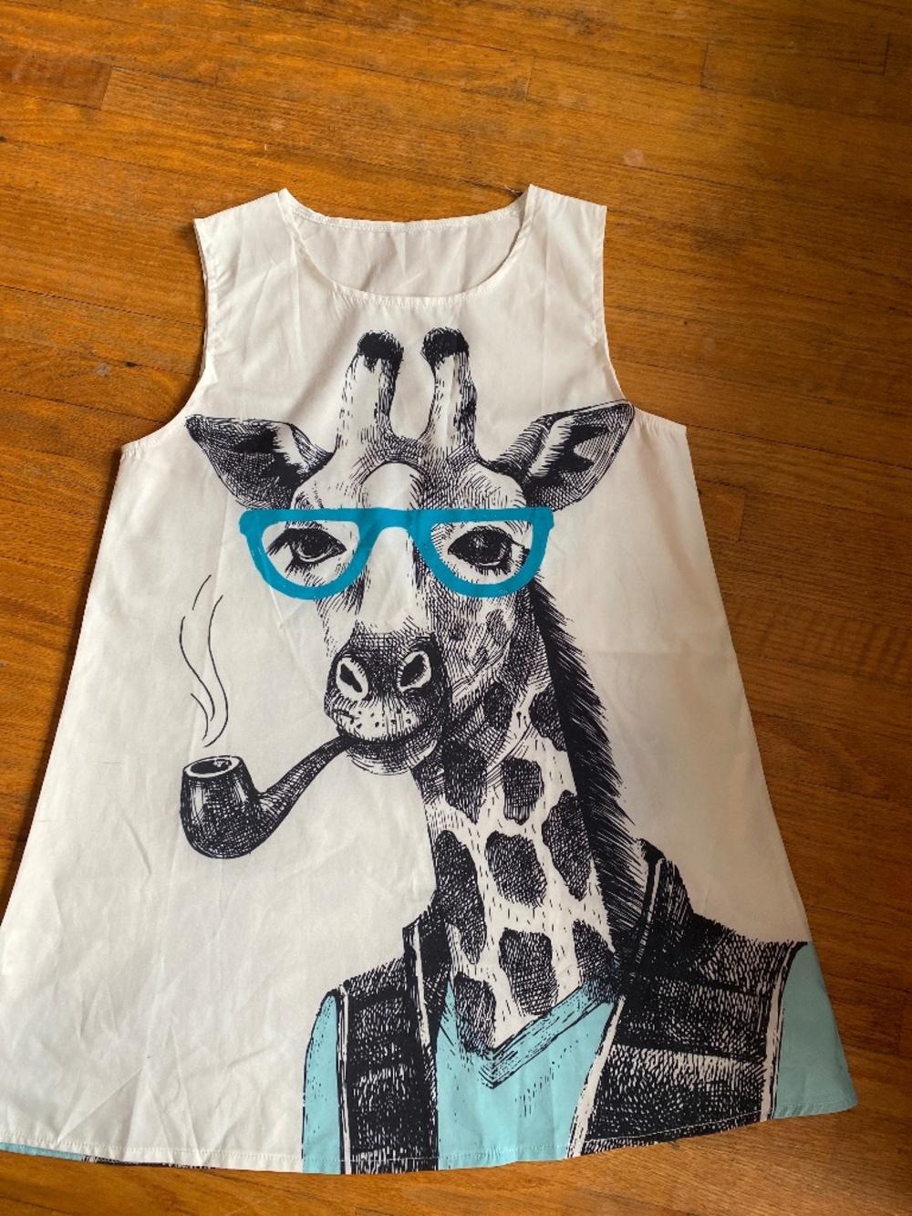 Quirky Giraffe Graphic Sleeveless Tank / Tunic Top - White & Blue